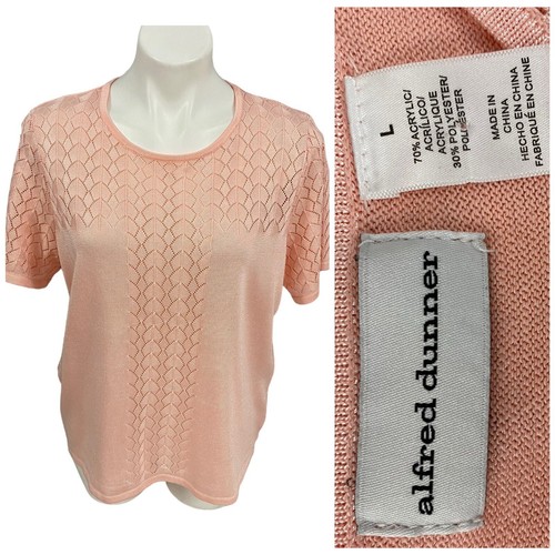 Alfred Dunner Sweater Womens Large Spring Orange Pointelle Knit Office Cottage - Picture 1 of 16