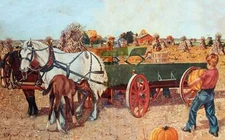 Harvest Time Pumpkins Farm Wagon  Draft Horses