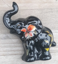Excellent Fenton Black Hand Painted Glass Elephant Figurine. Anniversary, Signed