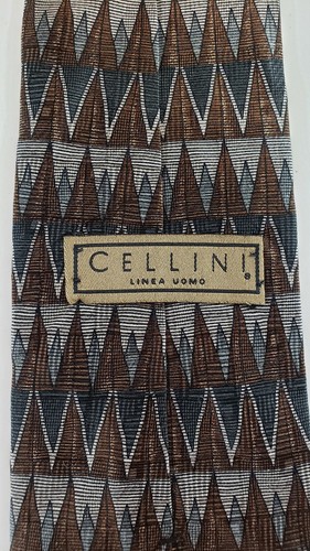 Cellini Silk Tie Brown, Silver, And Blue Patterned. - Picture 5 of 5