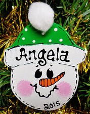 Green Hat SNOWMAN Christmas Ornament U CHOOSE NAME YEAR Personalize Kids