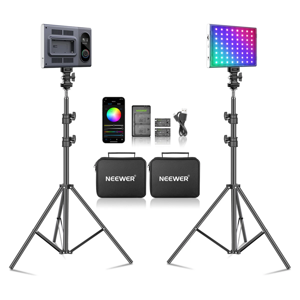 Neewer 2 Pack RGB190 Photography LED Video Light with Stand