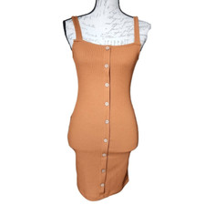 Iris Women's Size Small Rust Orange Ribbed Bodycon Button Down Tank Dress