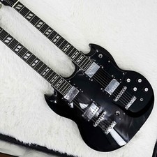 Custom black double-neck electric guitar 6+12 strings silver hardware maple neck
