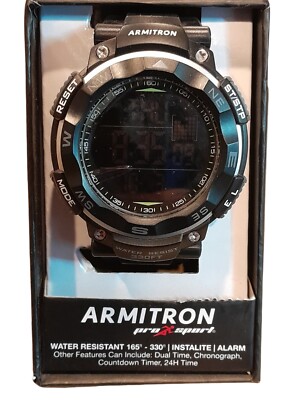 Armitron Pro Sport Black on Black Water Resistant 330ft Alarm New w Tags Boxed