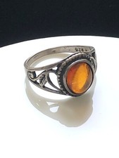 Vintage 925 Sterling Silver  Amber Ring Size 8.25