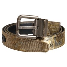 DOLCE & GABBANA Belt Gold Leather Jacquard Silver Metal Buckle 90cm /36in 640usd