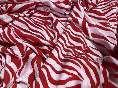 Stretch Spandex Crepe Jersey Knit Fabric, Per Metre - Zebra Print - Red & Blush - Picture 3 of 3