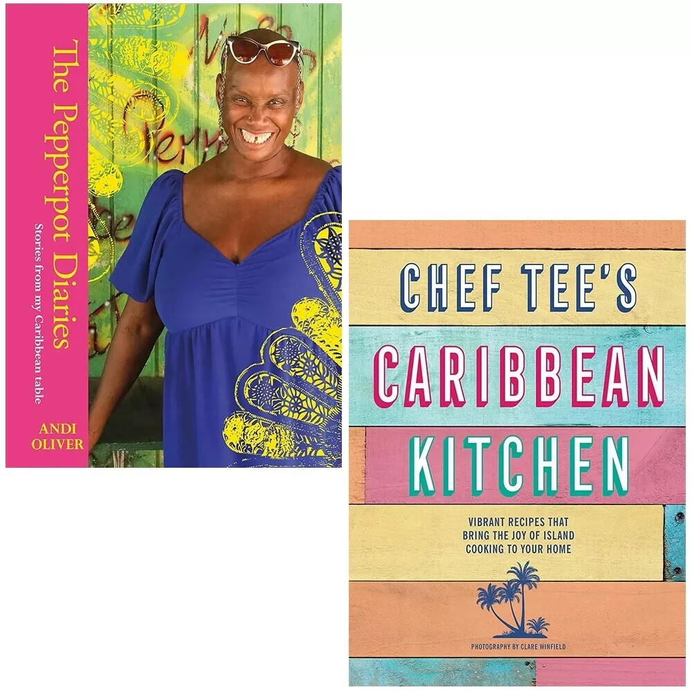 Pepperpot Diaries Andi Oliver, Chef Tee Caribbean Kitchen 2 Books Set Hardcover