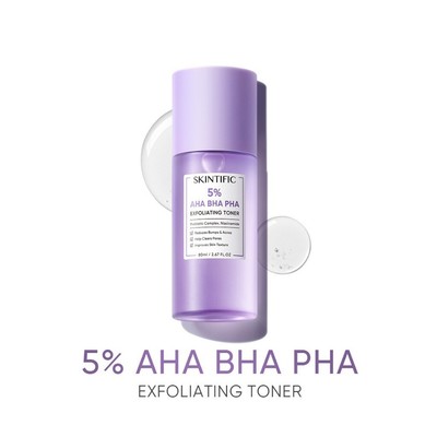 SKINTIFIC 5% Aha Bha Pha Exfoliating Toner Face Exfoliation Facial Glow 80 ml