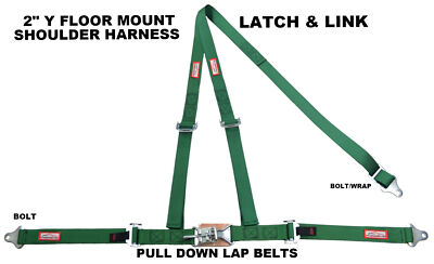 DARK GREEN OFF ROAD 2'' LATCH & LINK Y FLOOR MOUNT HARNESS 3 POINT BUGGY BELT