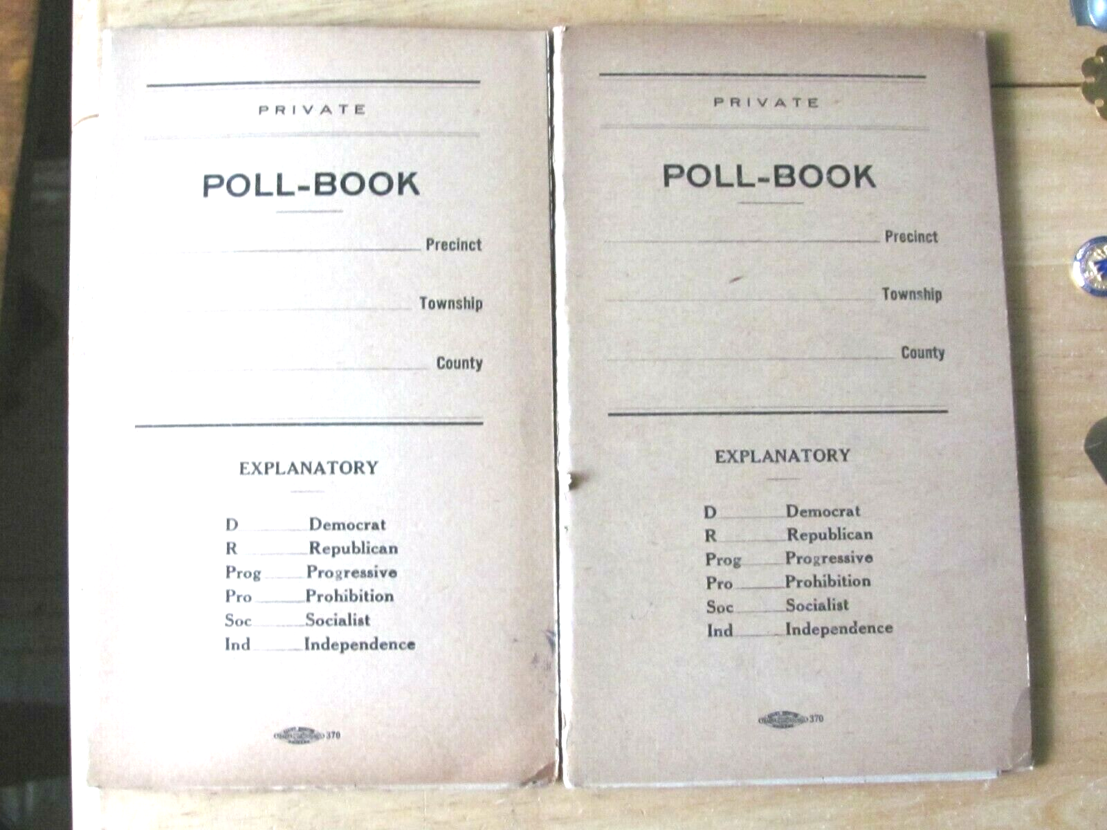 1930'S UNUSED VOTING POLL BOOK , COUNTY TOWNSHIP POLITICAL ELECTION PROHIBITION