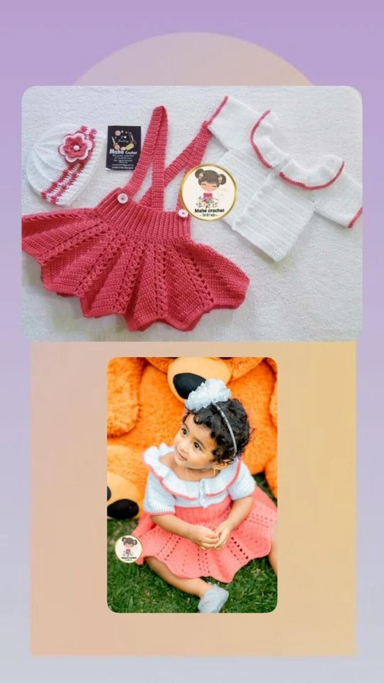 Lindo Vestido Nuevo Rosa y Blanco 6-9 Meses Hecho a Mano Crochet Suave Tutú Lana Bebé Niña Foto 2 de 4