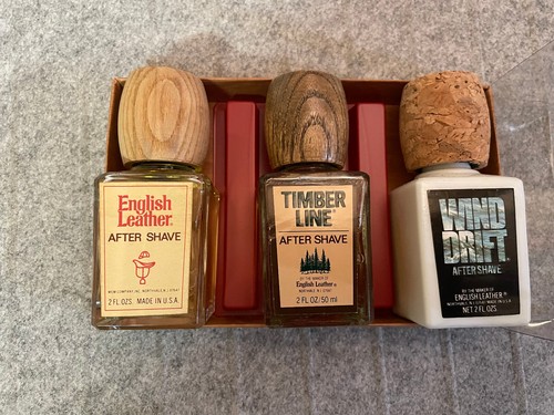 Juego de regalo vintage inglés cuero después del afeitado original línea de madera Wind Drift - Imagen 8 de 9