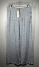 NWT MNG Women’s Size 6 White Blue Linen Viscose Wide Leg Striped Pants