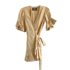 Reformation Kelsey Mini Wrap Dress Yellow 100% Linen Size Small