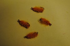 4 Big Horn Shrimp Orange Flies, sz 12, Trout Pan Fly Fishing River Lake