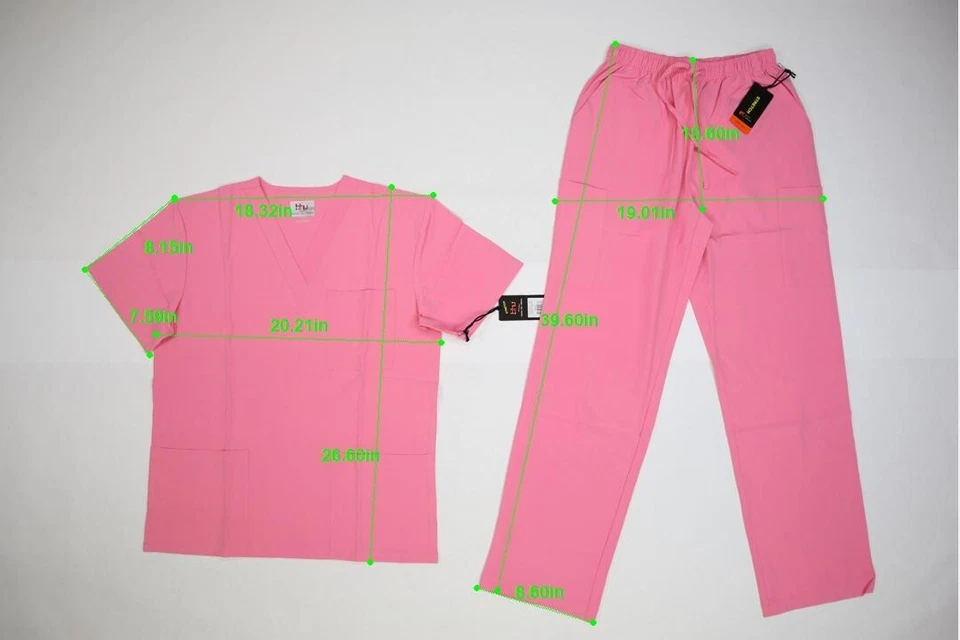 Beverly Hills Uniforms Unisex Pink V-Neck Straight Leg Top Bottom Scrub Set M - Image 4 of 4