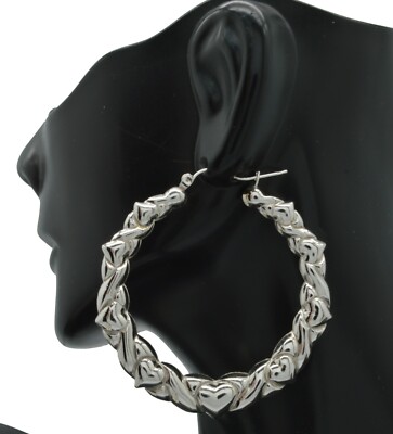 ECHT Sterling Silber 925 2'' 50 mm X & Herz große Creolen 7,9 gr