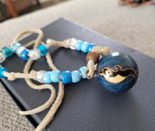 Vintage Chime Ball Pendant Necklace -Blue Enamel Whale Orca Pendant