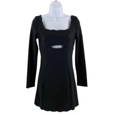 Petal & Pup x Storia NEW Eva Scalloped Black Long Sleeve Mini Dress Size M  | eBay