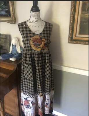 Rare Vintage Handmade Halloween Witch Pumpkin Black Cats Cotton Harvest Dress M
