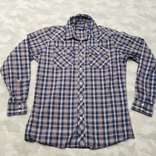 Wrangler Western Shirt Mens Small Blue Pockets Pearl Snap Long Sleeve