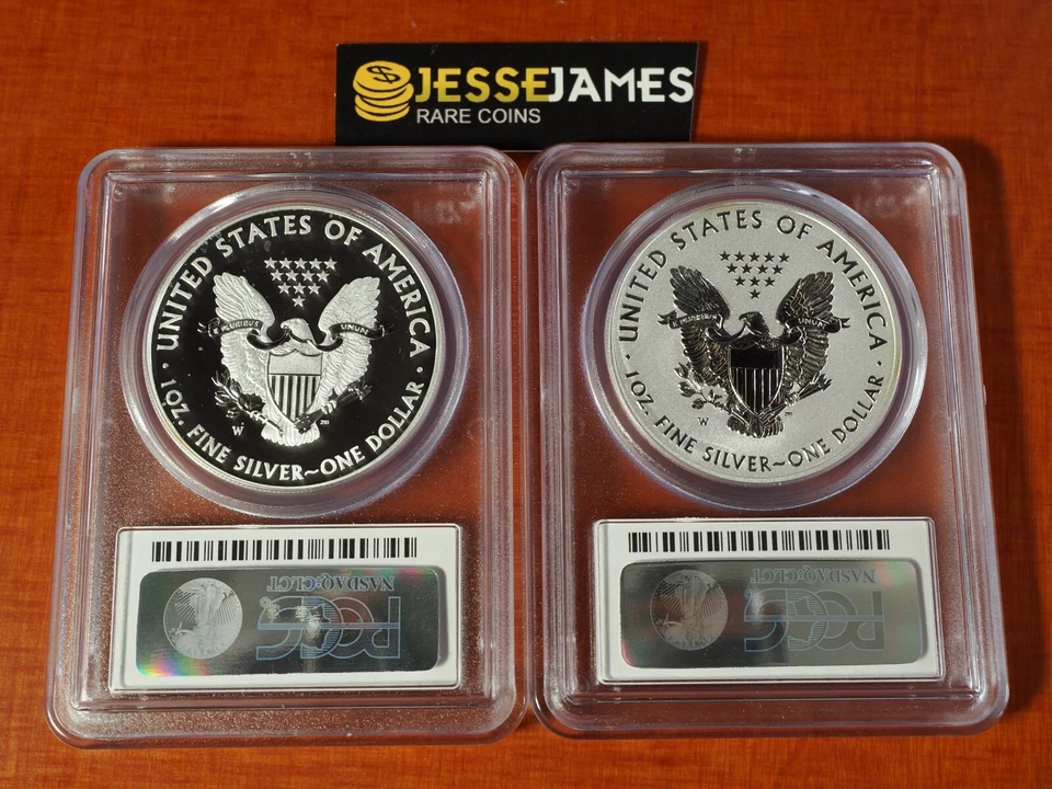 2013 W REVERSE PROOF & ENHANCED SILVER EAGLE PCGS PR70 MS70 FS WEST POINT SET - Image 2 of 4