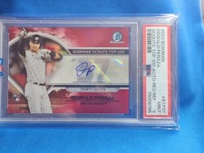 OSWALD PERAZA 2023 BOWMAN SCOUTS TOP 100 AUTO #BTP37 RED REFRACTOR SSP /5 PSA 9