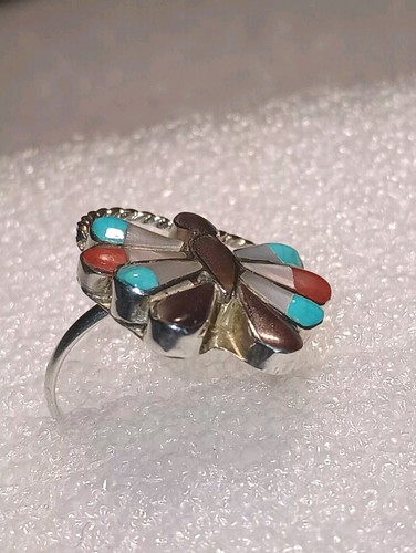 925 Sterling Silver P.W. Zuni Multi Stone Butterfly Ring Sz 5.5 - Picture 7 of 12