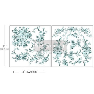 Re-Design with Prima, 2 sheets, Maxi Transfers, Minty Roses, Green Flowers, Rub