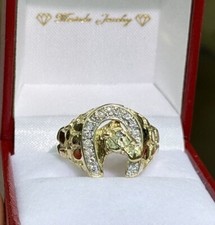 14k Solid Yellow Gold Horseshoe Diamond Ring. Sz 10. 14.03 Grams
