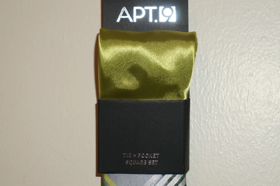 APT.9 Conjunto de Clipe Masculino Xadrez Verde Gravata, Bolso Quadrado e Silvertone Novo com etiquetas Varejo $34 - Imagem 3 de 4