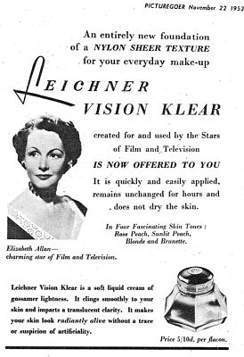 1952 Werbung LEICHNER Creme Foundation kleine ELIZABETH ALLEN Kosmetik Druckanzeige