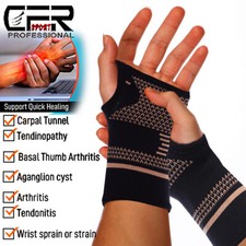Copper Wrist Support Brace Compression Sleeve Arthritis Carpal Tunnel Hand Sport