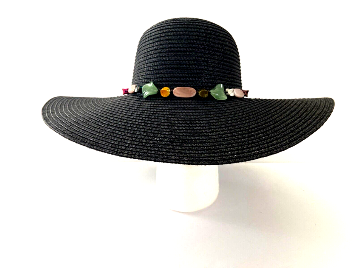 Women's Large Black Floppy Folding Wide Brim Straw Sun Beach Hat Brand New