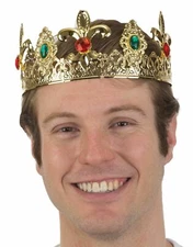 RENAISSANCE MEDIEVAL PRINCE KING QUEEN COSTUME METAL FILIGREE GOLD JEWELED CROWN