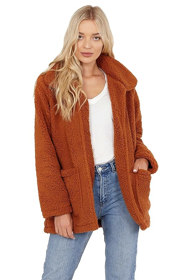 Ladies Fleece Coat Warm Teddy Bear Super Soft Faux Shearling Jacket UK