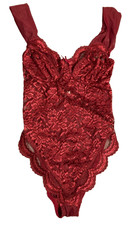 VTG Jessica Lace and Mesh Bodysuit Burgundy Underwire 34C Sz M Whimsigoth Fairy