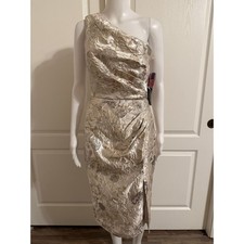 Women's Xscape gold and silver dress-off shoulder NWT Size 4-MSRP $228