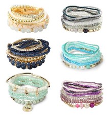 LOYALLOOK 6 Sets Bohemian Stackable Bead Bracelets for 7 9 inch, Multicolor