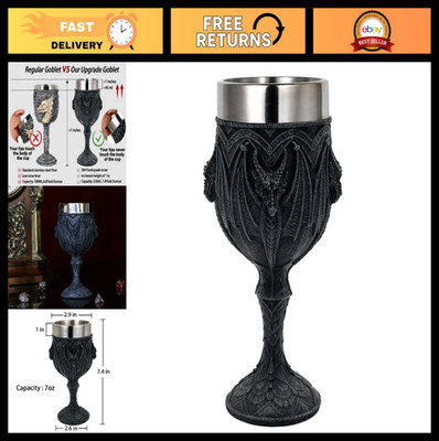 Medieval Black Dragon Wine Goblet - 7oz D&D Drinking Cup, Fantasy Game Gift, Col