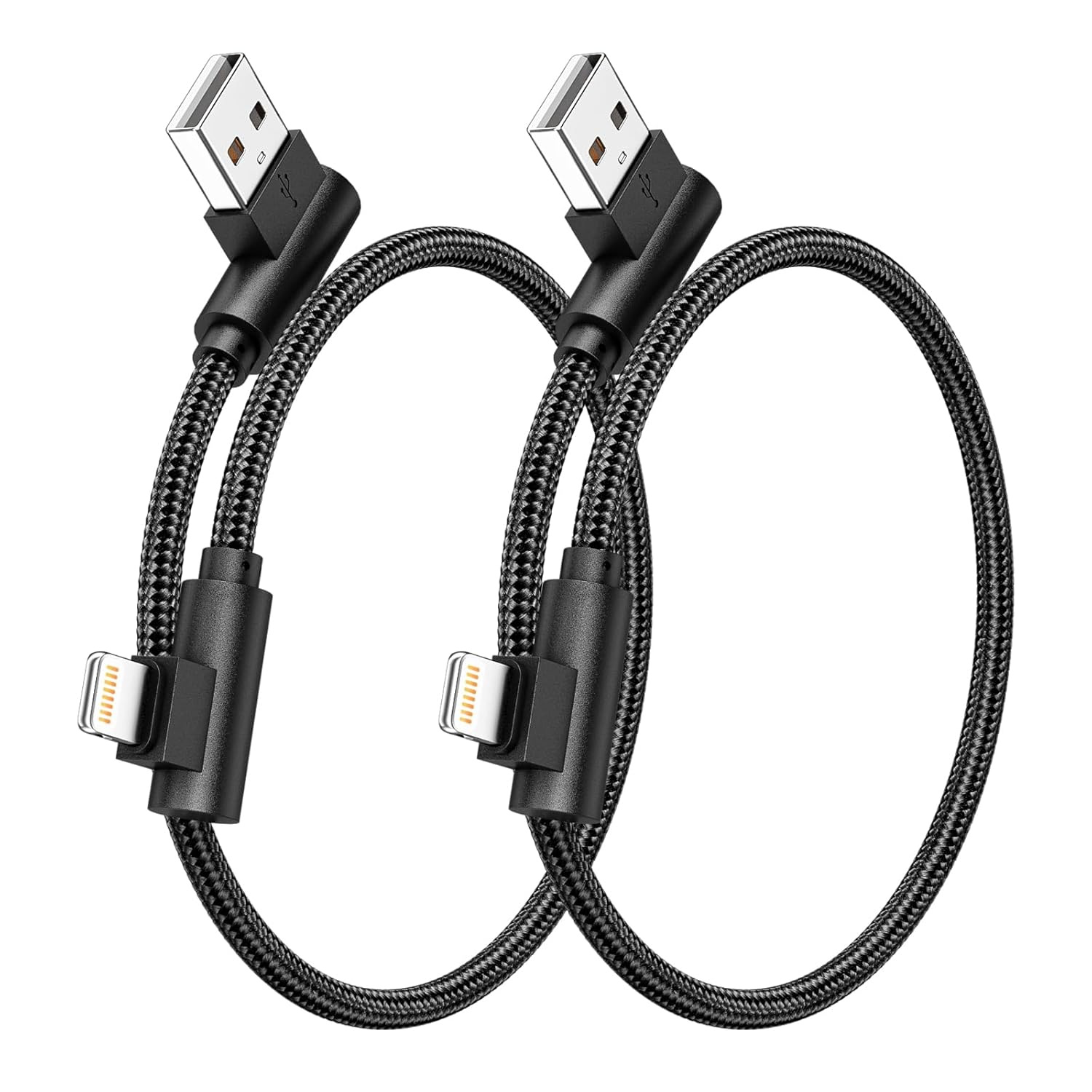Short Lightning Cable 0.3M 2Pack Mfi Certified Right Angle Iphone Charger Nylon