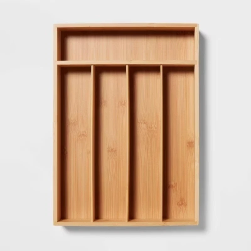 Органайзер для столовых приборов натуральный 5 отсеков коричневый - держатель для столового серебра  - Изображение 3 из 3