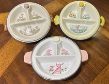  3 Vintage LITTLE BO PEEP Hot Water Warming Baby Dishes 2 Ceramic, 1 Plastic.