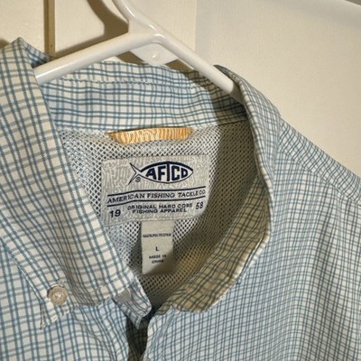 AFTCO Shirt Men's L Blue White Long Sleeve Button Down Vented Back