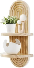Wooden Arched Wall Shelf - Boho Decor Floating Shelves Book Display Rainbow Shel