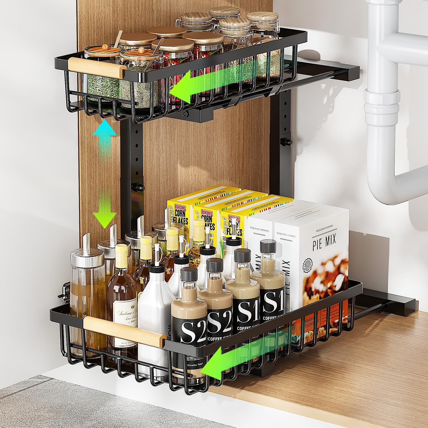 Organizer Sottolavello Cucina 2 Livelli Cassetto Estraibile 42.5cm Altezza