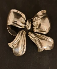 1950's+ Vintage MONET Sterling Silver Large Ornate Bow Brooch