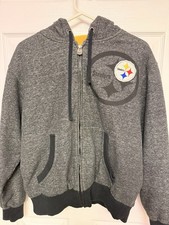 Pittsburgh Steelers Pro Line Heavy Full Zip Hooded Sweatshirt Gray Mens Large